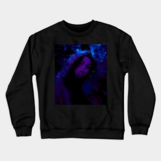 Beautiful girl, in dark place. Some blurred shapes. Blue and violet. Blue, so beautiful. Crewneck Sweatshirt